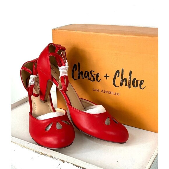 Chase + Chloe Kimmy 75 Women Size 5.5 Red Heel Round Toe Mary Jane Dress Pumps - Picture 3 of 10